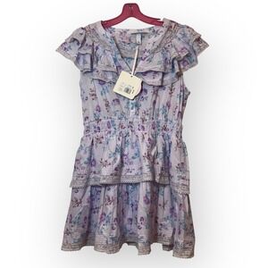 NWT Love Shack Fancy Target Floral Lace Ruffle Tiered Mini Dress Purple Large
